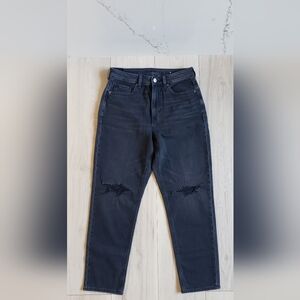 American Eagle Jeans Womens 6 Short Black Strigid Mom Denim Distressed Ripped
